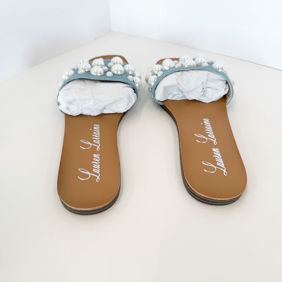 NWT Lauren Lorraine Nilo Pearl Denim Slides, Size 6 - Picture 8 of 11